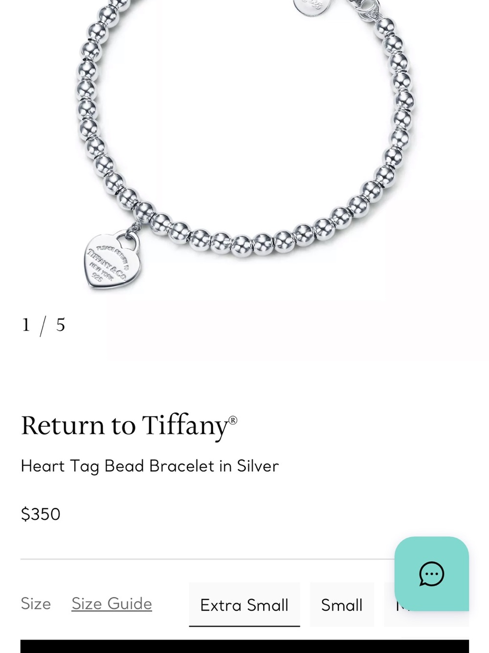 Tiffany & Co. Polished Silver Bead Bracelet with Heart Tag